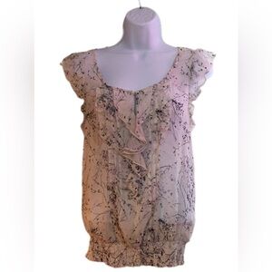 Floral Ruffle Top - Cream and Black